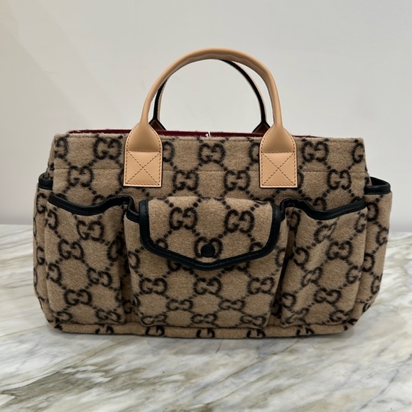 GUCCI MINI DIAPER BAG IN WOOL BLACK/TAUPE *AUTHENTIC* - Picture 1 of 8